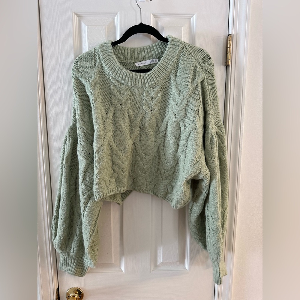 Altar'd State Mint Green Cable Knit Sweater (size: XL)
